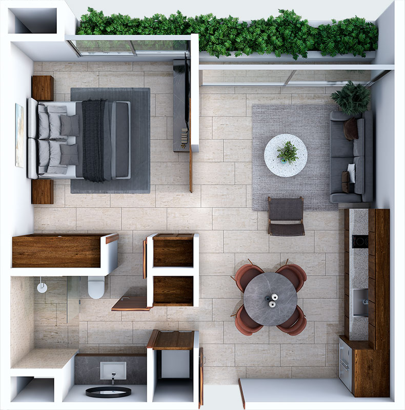 1 recámara con jardinera